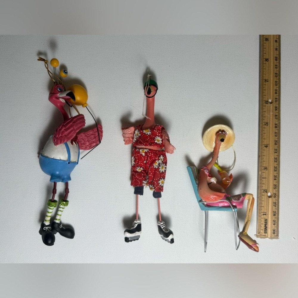 Flamingo Ornament Lot of 3 Seasons of Cannon Falls Ornaments EUC Whimsical Beach